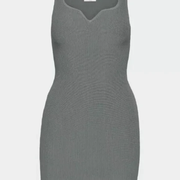 $110 NEW Aritzia Babaton Sculpt Knit Notch Dress Grey Mini Dress size medium - Picture 2 of 4